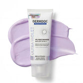 DERMDOC SPF 50 Ultra Violet Brightening Tinted Sunscreen with 4% Niacinamide, 100g | PA +++ | With Purple Tint | Evens Skin Tone | Lightweight | UVA & UVB Protection | Zero White Caste