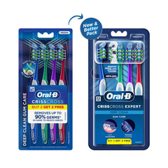 Oral-B Crisscross Gum Care Deep Clean Medium Bristles Manual Toothbrush For Adults, Multicolour Toothbrush Set, Dentist Recommended Brand (Buy 2 Get 2 Free)