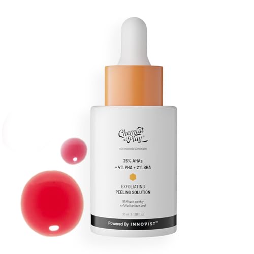 Chemist at Play 26% AHA 2% BHA 4% PHA Peeling Solution | Chemical Exfoliator For Face | Glycolic Acid (AHA), Salicylic Acid (BHA), Lactobinoic Acid (PHA) | Tan Off 10-Minute Peel | Derma Tested | 30mL