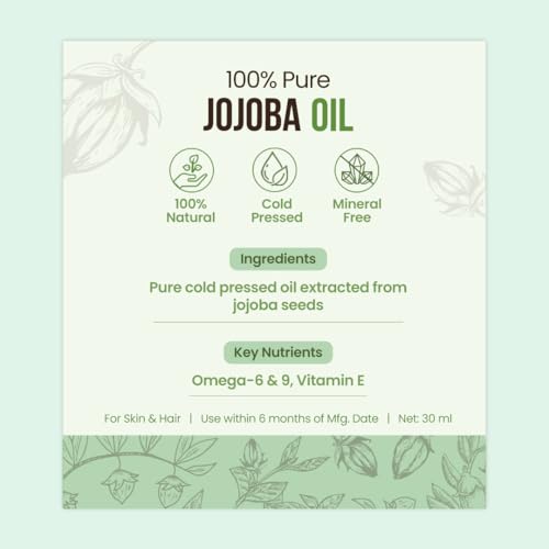 Nat Habit Cold Pressed 100% Pure Jojoba Oil for Skin & Hair With Vitamin E, Omega-9, Mineral Free - (30ml)