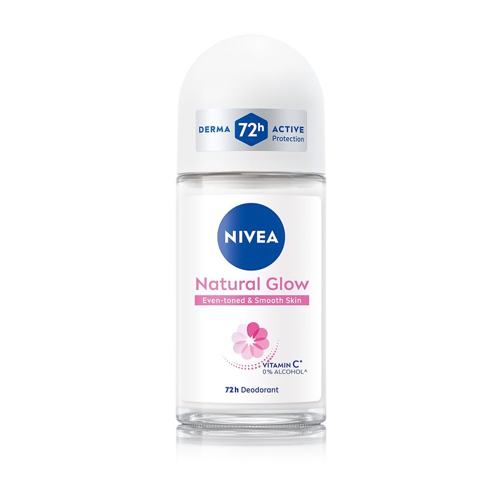 NIVEA Natural Glow Smooth Skin Deodorant Underarm Roll On for Women| Vitamin C, Vitamin E, Avocado oil and Licorice Extract | 72 H Even Toned, Smooth & Bright Underarms | 0% Alcohol and Dermat Approved |50 ml