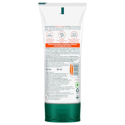 Himalaya Brightening Vitamin C Orange Face Wash | Brightening Face Cleanser | Remove Dull Skin | 50ml