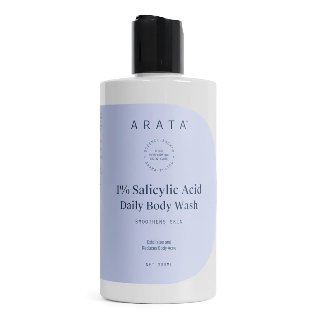 Arata 1% Salicylic Acid Body Wash (300ml) For Bacne, Bumpy & Strawberry Skin | Exfoliates, Cleanses & Smoothens Uneven & Rough Skin | Paraben & SLS Free | Body Shower Gel For All Skin types