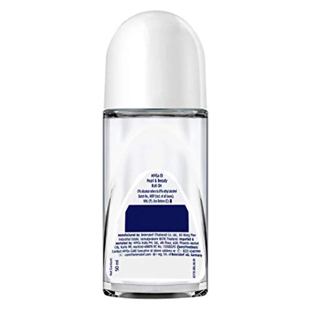 NIVEA Pearl and Beauty 50ml Deo Underarm Roll On | With Pearl Extracts & Avocado Oil | 72 H Long Lasting Floral Scent | 0% Alcohol and Dermat Approved | For Women