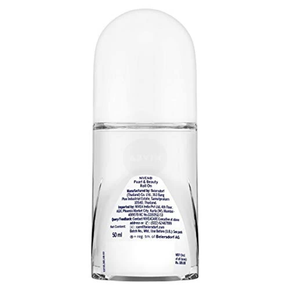 NIVEA Pearl and Beauty 50ml Deo Underarm Roll On | With Pearl Extracts & Avocado Oil | 72 H Long Lasting Floral Scent | 0% Alcohol and Dermat Approved | For Women