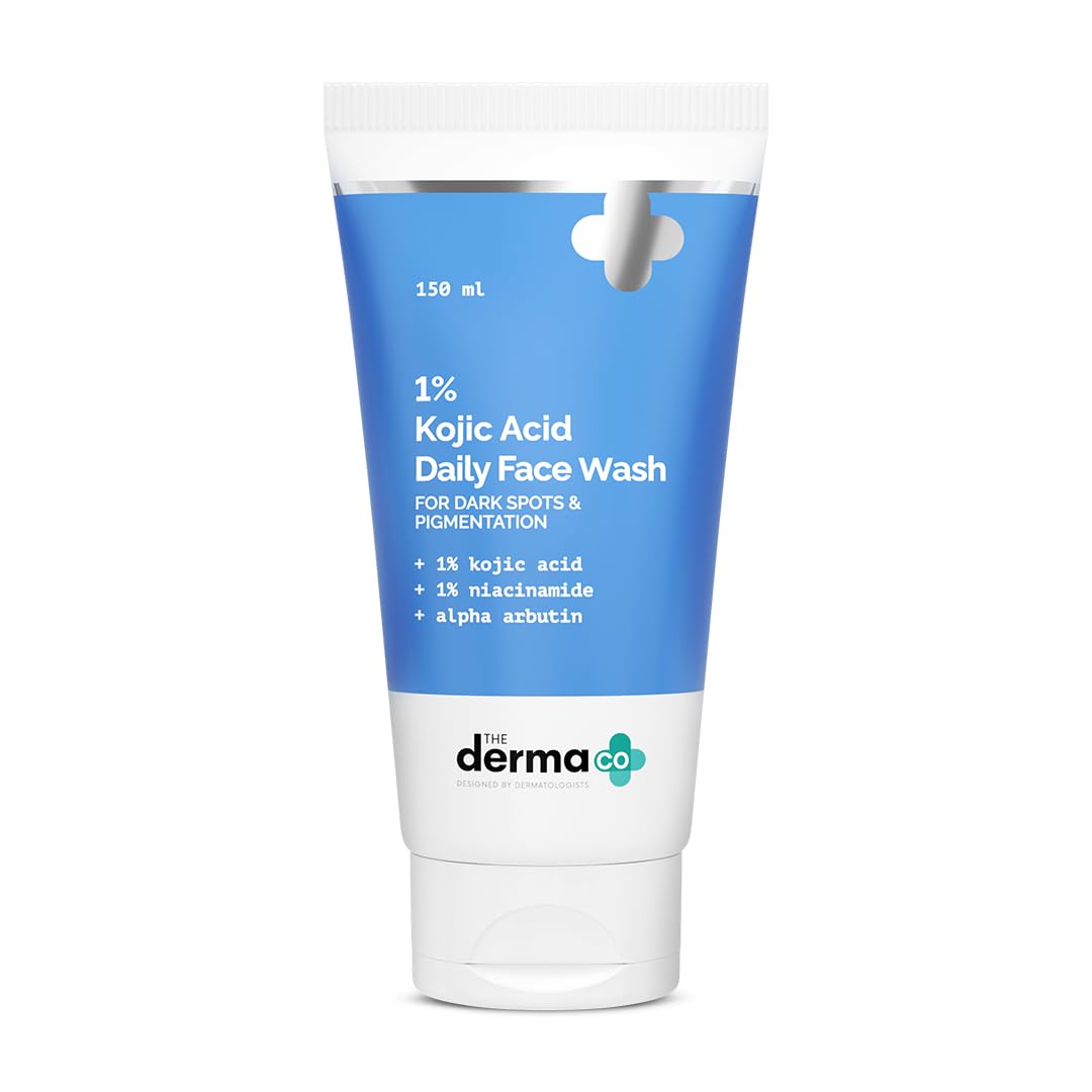 The Derma Co 1% Kojic Acid Face Wash | With Niacinamide & Alpha Arbutin | Reduces Dark Spots, Pigmentation & Blemishes | Cleanses & Brightens Skin | Non-Drying Formula | For All Skin Types | 150 ml