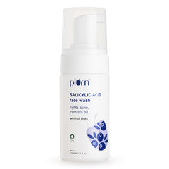 Plum 1% Encapsulated Salicylic Acid Foaming Face Wash | Fights Active Acne, Blackheads & Breakouts | with Glycolic Acid & Fruit AHAs | All Skin Types | Creamy Face Cleanser for Women & Men | 110ml