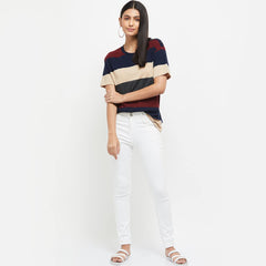Max Women's Cotton Regular Fit Striped Round Neck T-Shirt