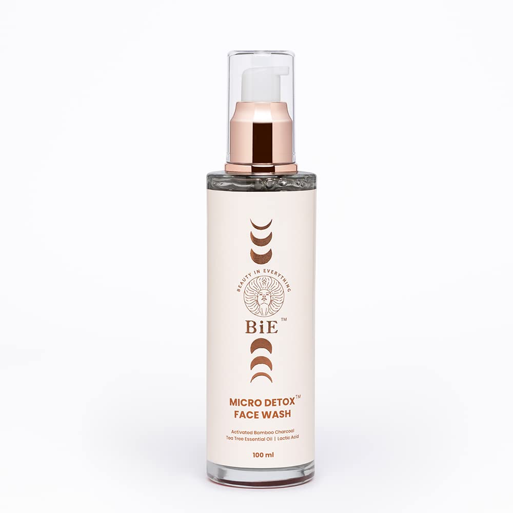 BiE Micro Detox Face Wash | Activated Charcoal - Fights Pollution and Acne | Lactic Acid - Brightens Skin | Tea Tree Oil - Controls Oil | SLS & Paraben Free | Bright & Skin Purifying | For Women & Men | 100ml