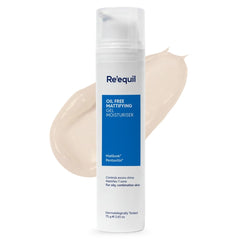 Re'equil Oil Free Mattifying Gel Moisturiser | Controls excess oil & shine | Non sticky, non greasy finish | For Oily, Acne Prone Skin | 75 gm