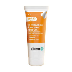 The Derma Co 1% Hyaluronic Sunscreen Aqua Gel SPF 50 PA++++ | Hyaluronic Acid for Deep, Long Lasting Hydration | Ultra Lightweight Texture I Non-Greasy, No White Cast | Broad Spectrum Protection & Blue Light Protection | Clinically Tested, 30G