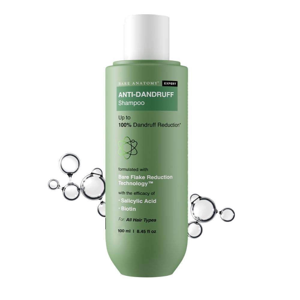 Bare Anatomy Anti Dandruff Shampoo | Reduces Up to 100% Dandruff and Strengthens Hair | Derma Approved Shampoo with Salicylic Acid & Biotin | Helps Remove Flakes and Itching | Shampoo For All Hair types | For Women And Men | 100ml