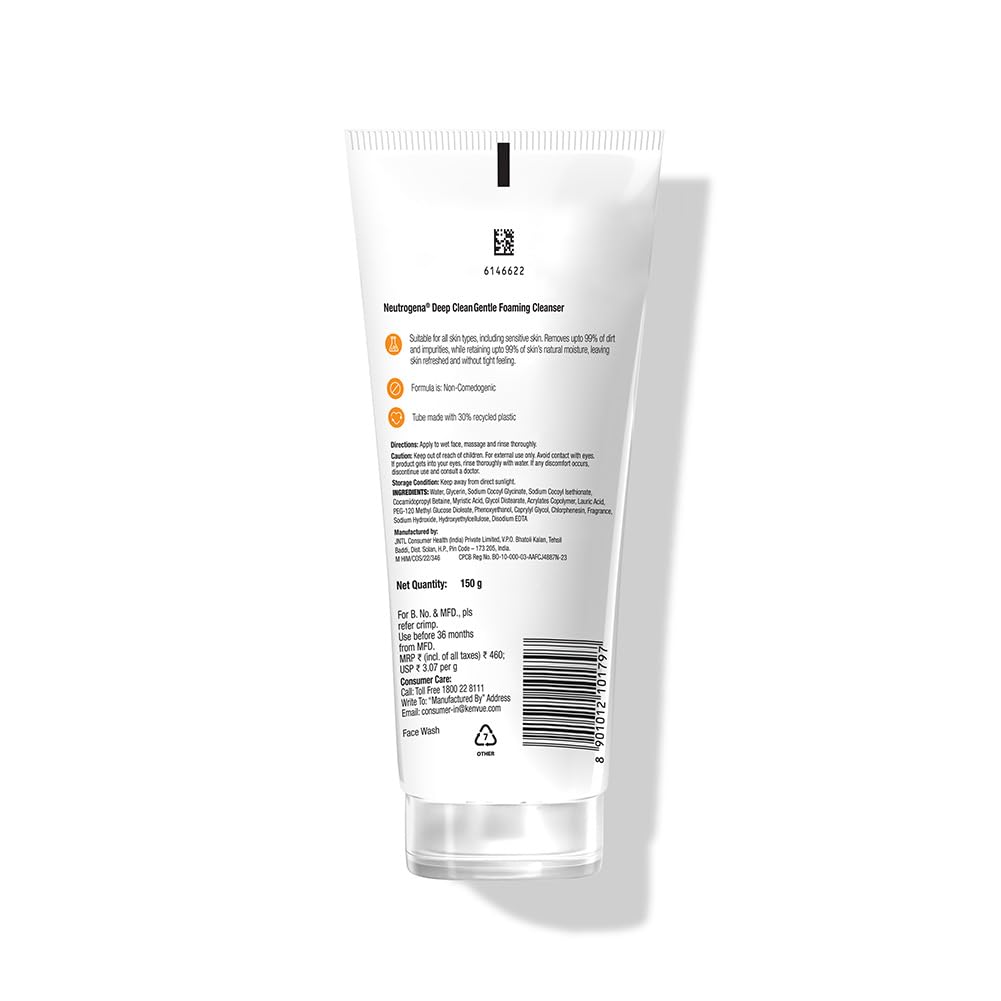 New & upgraded Neutrogena Deep Clean Foaming Cleanser | Hydrating, non drying | Gentle Formula | Skin pH Friendly | Anti pollution facewash, removes PM 2.5 | Daily Cleansing | 150g