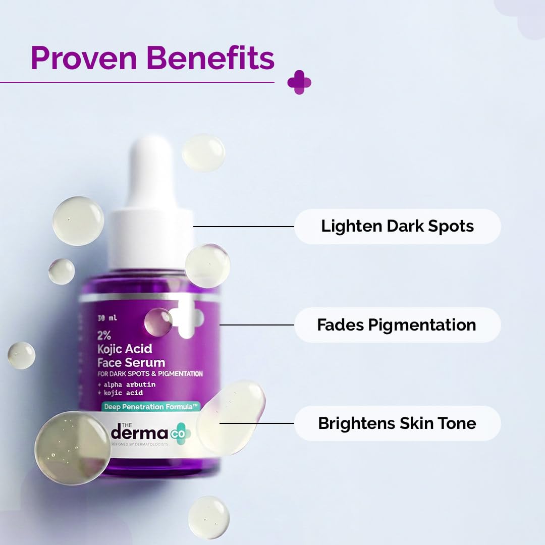 The Derma Co. 2% Kojic Acid Face Serum with Alpha Arbutin, Powered by Deep Penetration Formula™ | Fights Pigmentation | Fades Dark Spots | Brightens & Evens Skin Tone | 30 ml