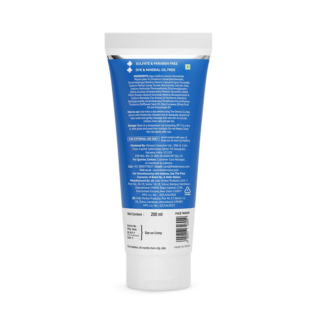 The Derma Co 2% Sali-Cinamide Anti-Acne Face Wash | With 2% Salicylic Acid & 2% Niacinamide I Treats Active Acne & Fades Marks I For Oily & Combination Skin I Power of 2 Actives | For Men & Women | 200 ml