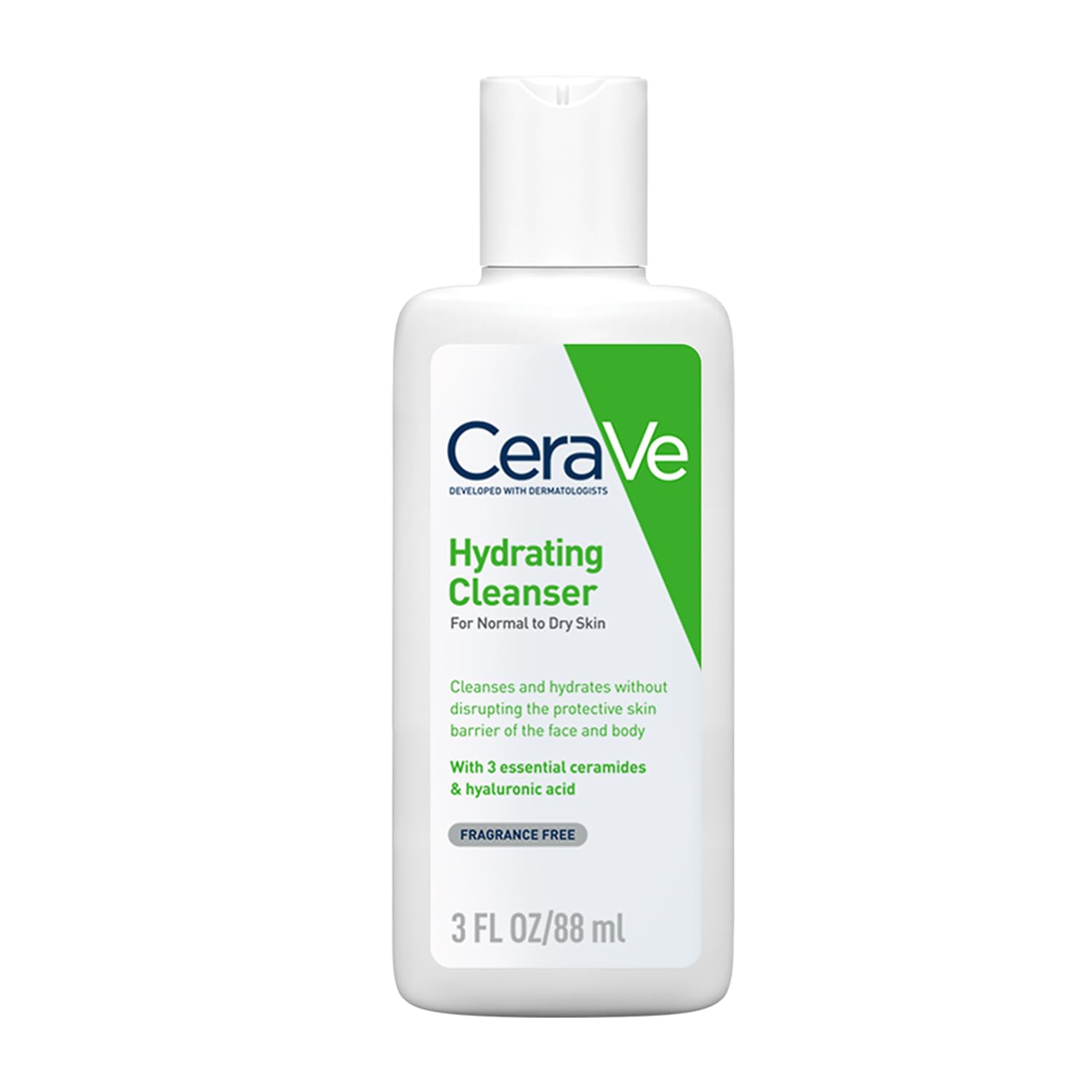 CeraVe Hydrating Cleanser For Normal To Dry Skin (88ml) - Non-Foaming Face Wash with Hyaluronic Acid And Ceramides | Non-Comedogenic, Non-Irritating And Fragrance-Free Cleanser