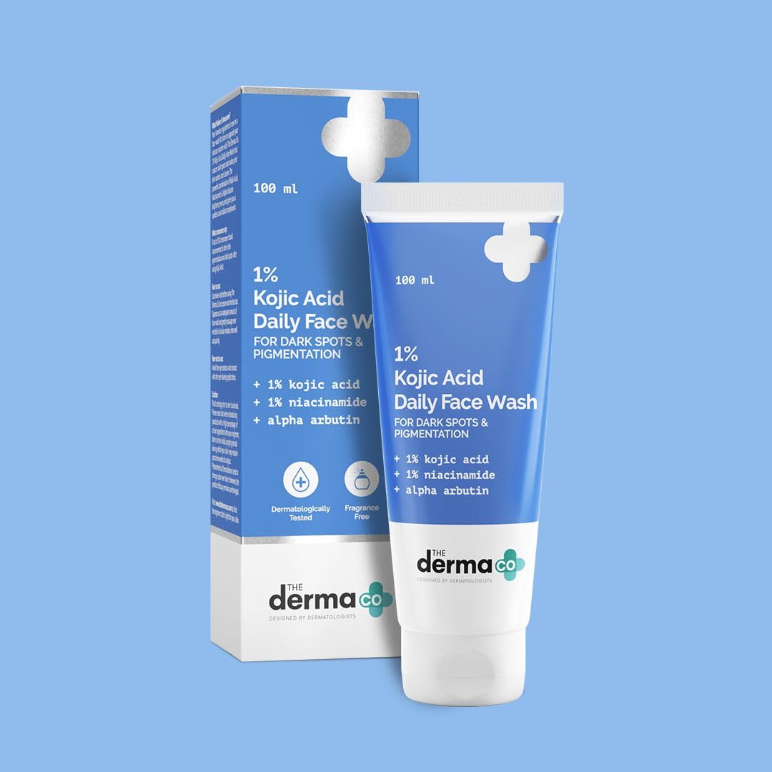The Derma Co 1% Kojic Acid Face Wash | With Niacinamide & Alpha Arbutin | Reduces Dark Spots, Pigmentation & Blemishes | Cleanses & Brightens Skin | Non-Drying Formula | For All Skin Types | 100 ml
