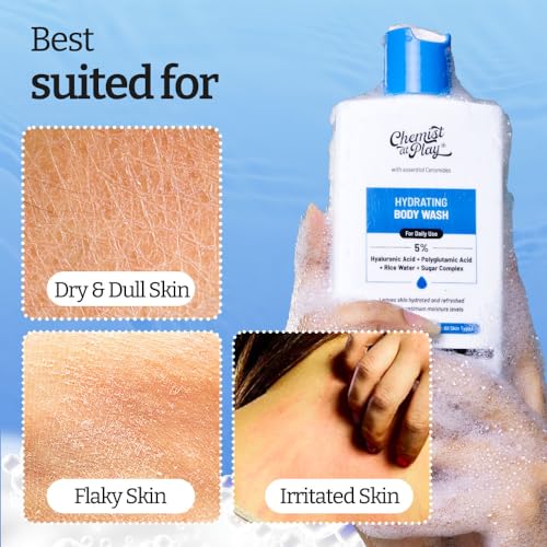 Chemist at Play Hydrating Body Wash | With 5% Hyaluronic Acid Bodywash for Intense Hydration | Reduces Flakes & Itchiness | For Dry Skin | Polyglutamic Acid & Hyaluronic Acid | Unisex | 236ml
