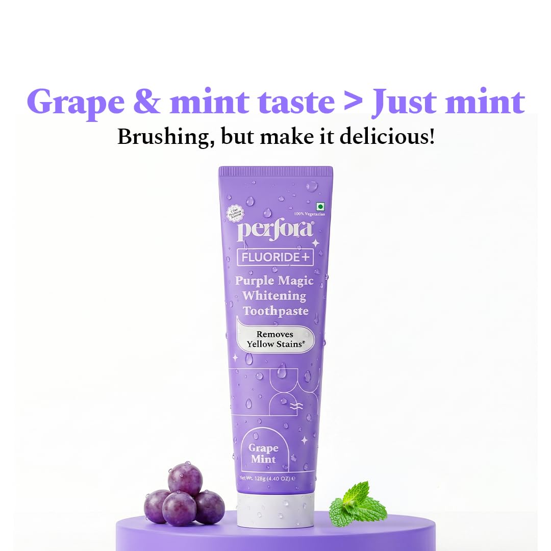 Perfora Purple Whitening Toothpaste-125g | Purple Toothpaste For Teeth Whitening | Teeth Stain Remover | Enamel Safe & Effective Teeth Whitener Oral care | Grape Mint