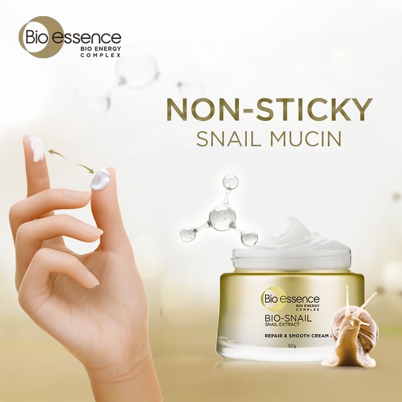 Bio Essence Bio-Snail Repair & Smooth Cream With Snail Extract (50Gm) | Non-Sticky And Fast-Absorbing Cream For Deep Hydration | Formulated For Indian Conditions