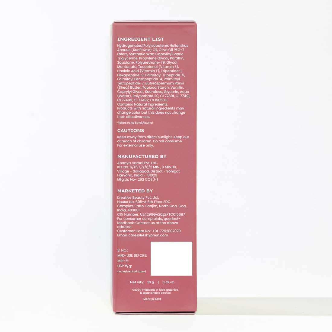 Hyphen Tinted Lip Balm - Hazel | 1% Vitamin E, 2% Squalane & Peptides | Brightening Lip Balm for Dark Lips | 24h Moisturization & Hydration for Dry & Chapped Lips - 10 g, Brown