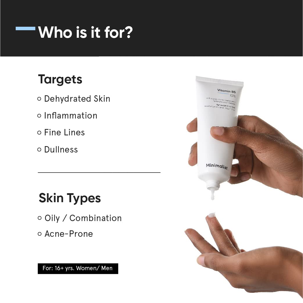 Minimalist Vitamin B5 10% Oil-Free Moisturizer for Face, Lightweight Gel Moisturizer for Oily & Combination Skin, Barrier Repair Face Cream with Glycerine 100gm