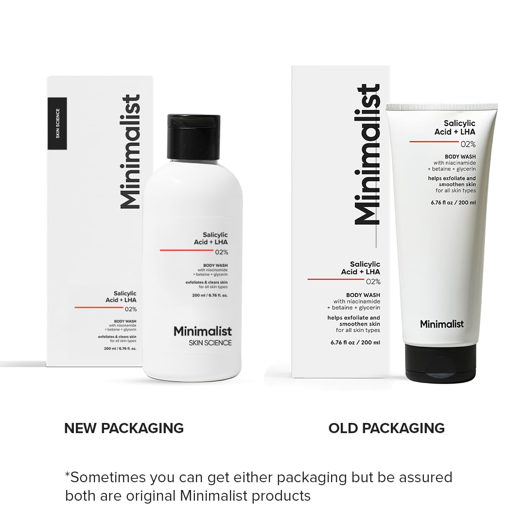 Minimalist 2% Salicylic Acid + LHA Body Wash | Gentle Exfoliating Bodywash for Body Acne, Un-even, Rough & Bumpy Skin | Sulphate (SLS), Dye, & Fragrance Free | Shower Gel for Women & Men | 200 ml