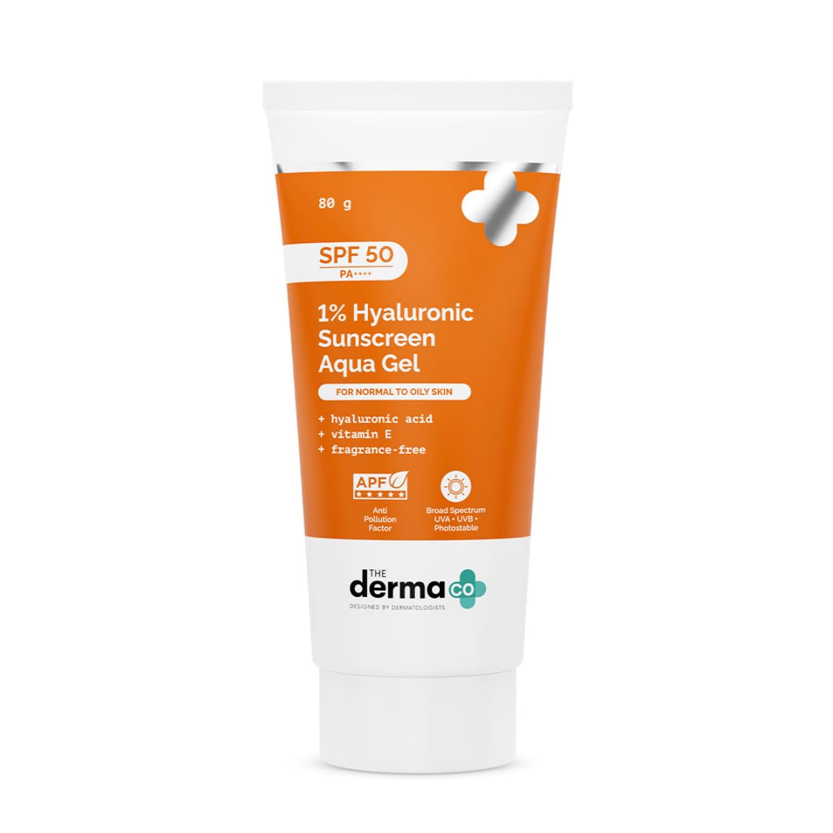 The Derma Co 1% Hyaluronic Sunscreen Aqua Gel SPF 50 PA++++ | Hydrating, Lightweight & Non-Greasy | No White Cast | Broad Spectrum & Blue Light Protection | Clinically Tested - (In-Vivo) | PPD-39 | 80 g