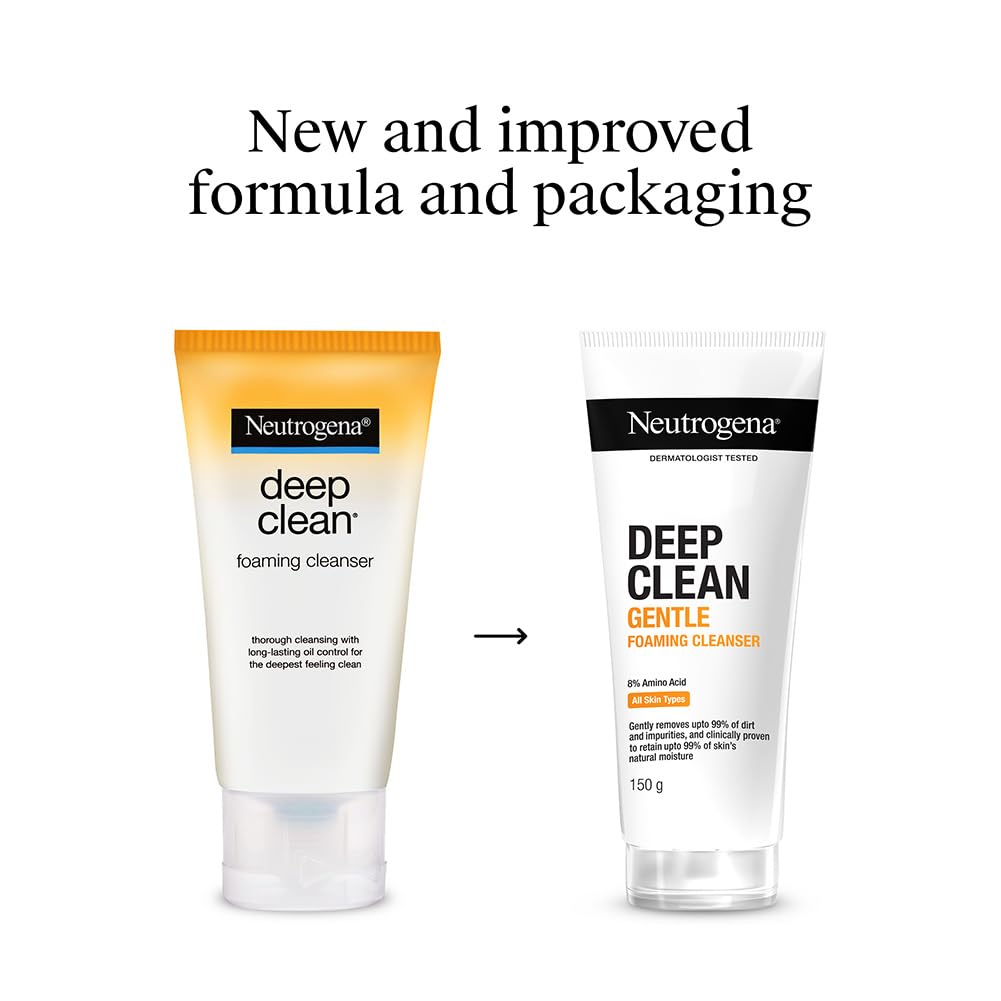 New & upgraded Neutrogena Deep Clean Foaming Cleanser | Hydrating, non drying | Gentle Formula | Skin pH Friendly | Anti pollution facewash, removes PM 2.5 | Daily Cleansing | 150g