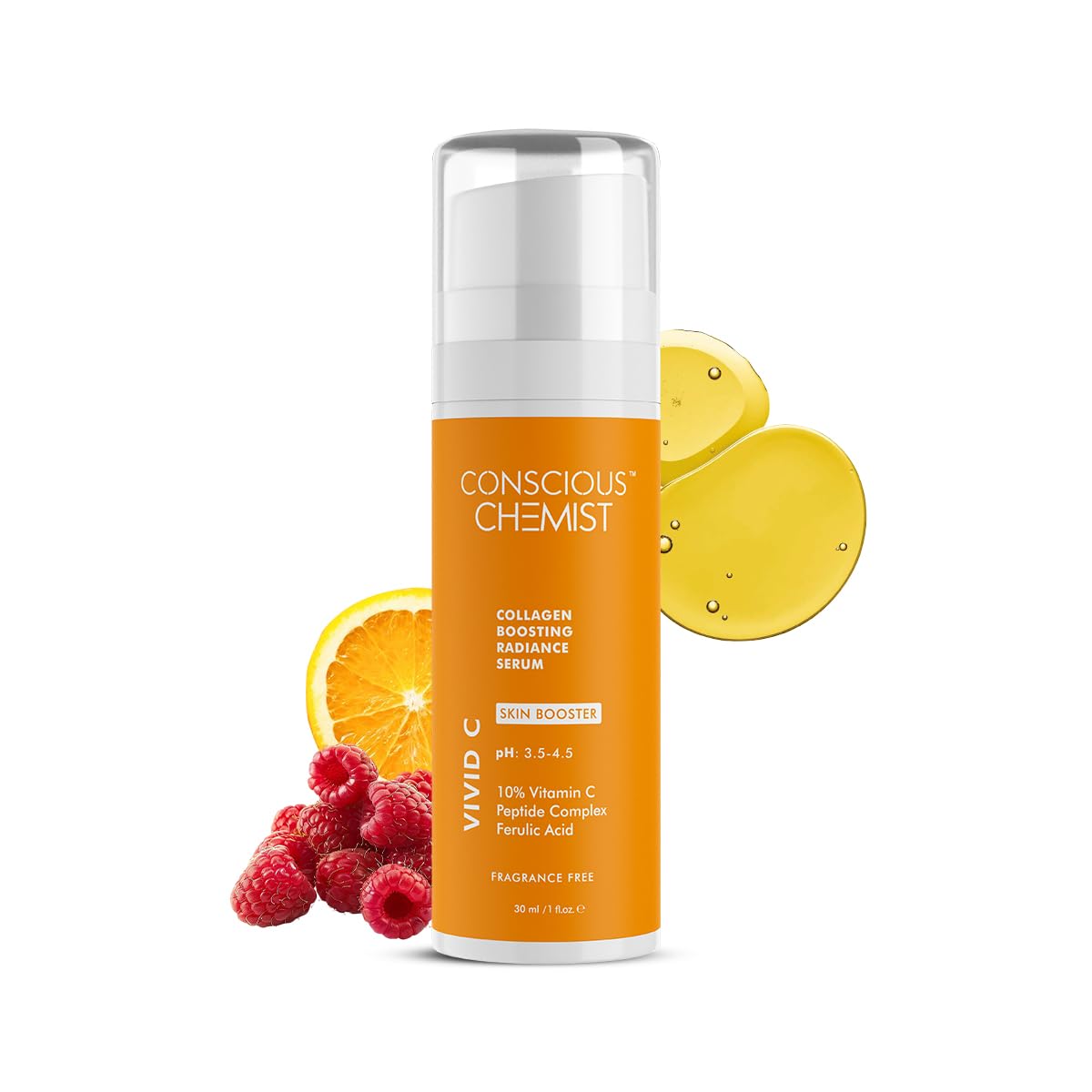 Conscious Chemist 10% Vitamin C Serum | 30ml | Serum For Glowing Skin, Vitamin C Serum For Oily Skin, Anti Aging Serum with Ferulic Acid, Dark Circles & Fine Lines, Serum For Men & Women - Vivid C