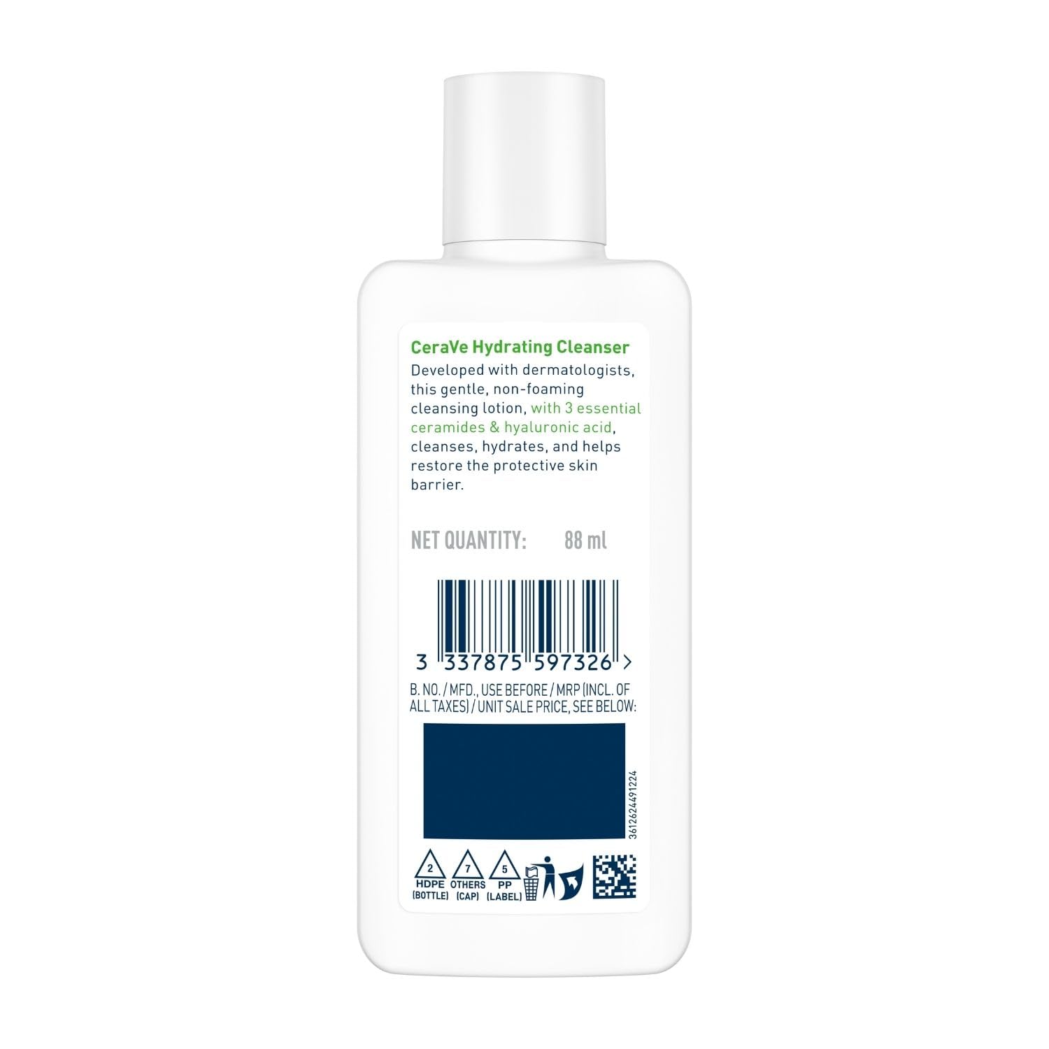 CeraVe Hydrating Cleanser For Normal To Dry Skin (88ml) - Non-Foaming Face Wash with Hyaluronic Acid And Ceramides | Non-Comedogenic, Non-Irritating And Fragrance-Free Cleanser