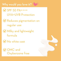 WishCare Vitamin C Pure Glow Milk Sunscreen with SPF 50 PA++++ In-Vivo Tested | Glowing Skin with Broad Spectrum Protection | Ultra Lightweight, Oil Free & No White Cast | For All Skin Types | 50ml