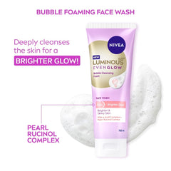 NIVEA Luminous Pearl Rucinol - Bubble Foaming Face Wash for Brighter Glow, 100 ml | Cleanses, Brightens, Unclogs Pores & Hydrates | Removes Make Up | For oily, dry & sensitive skin | Men & women