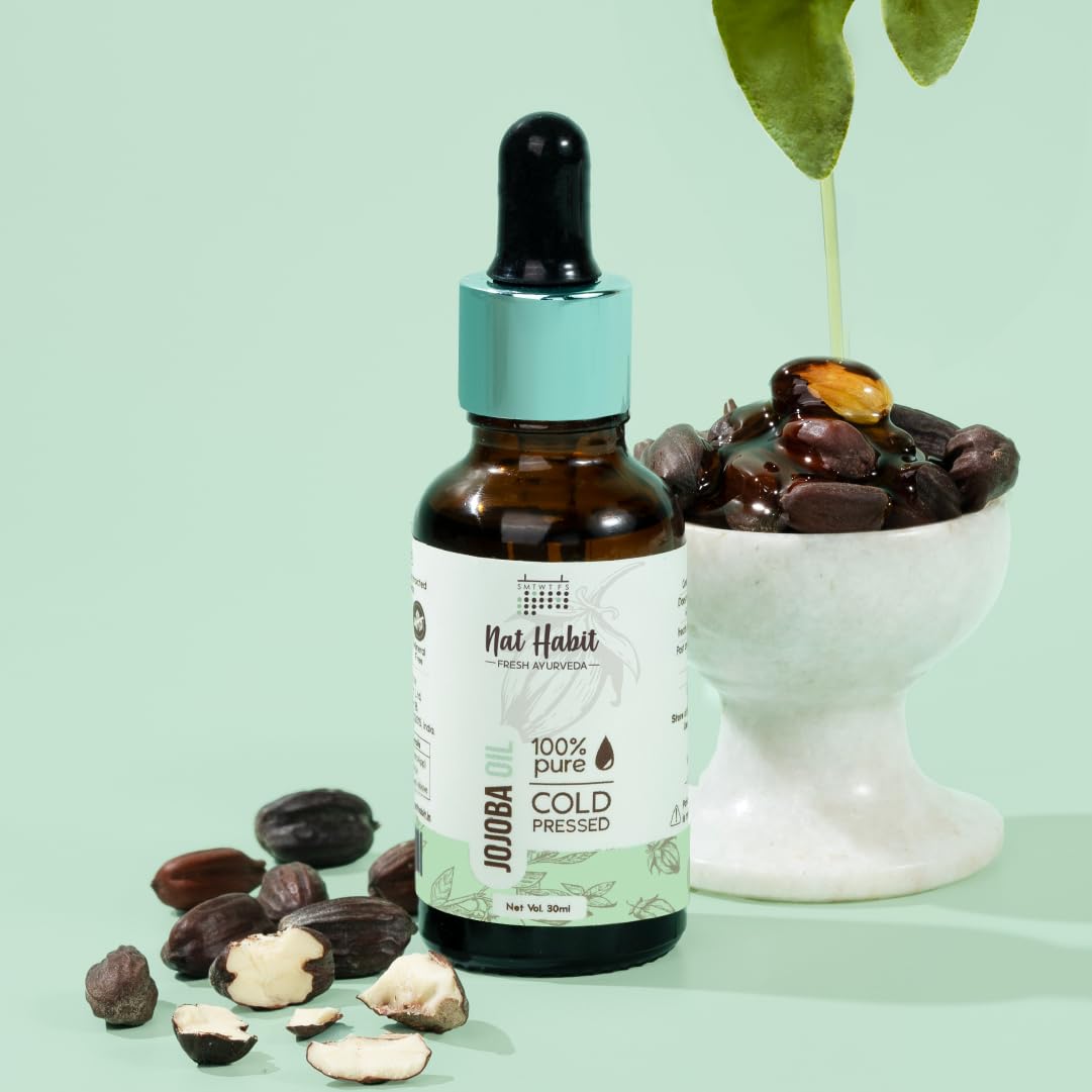 Nat Habit Cold Pressed 100% Pure Jojoba Oil for Skin & Hair With Vitamin E, Omega-9, Mineral Free - (30ml)