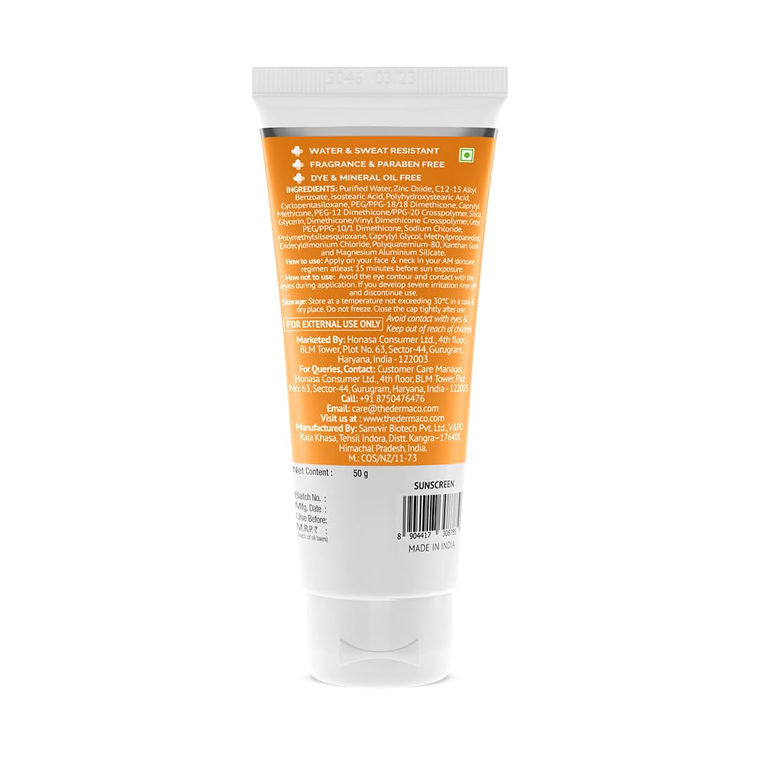 The Derma Co Ultra Light Zinc Mineral Sunscreen I With SPF 50 PA+++ I Water & Sweat Resistant | UVA, UVB & Blue Light Protection I Lightweight & Non- Greasy I No white Cast I For All Skin Type - 50g