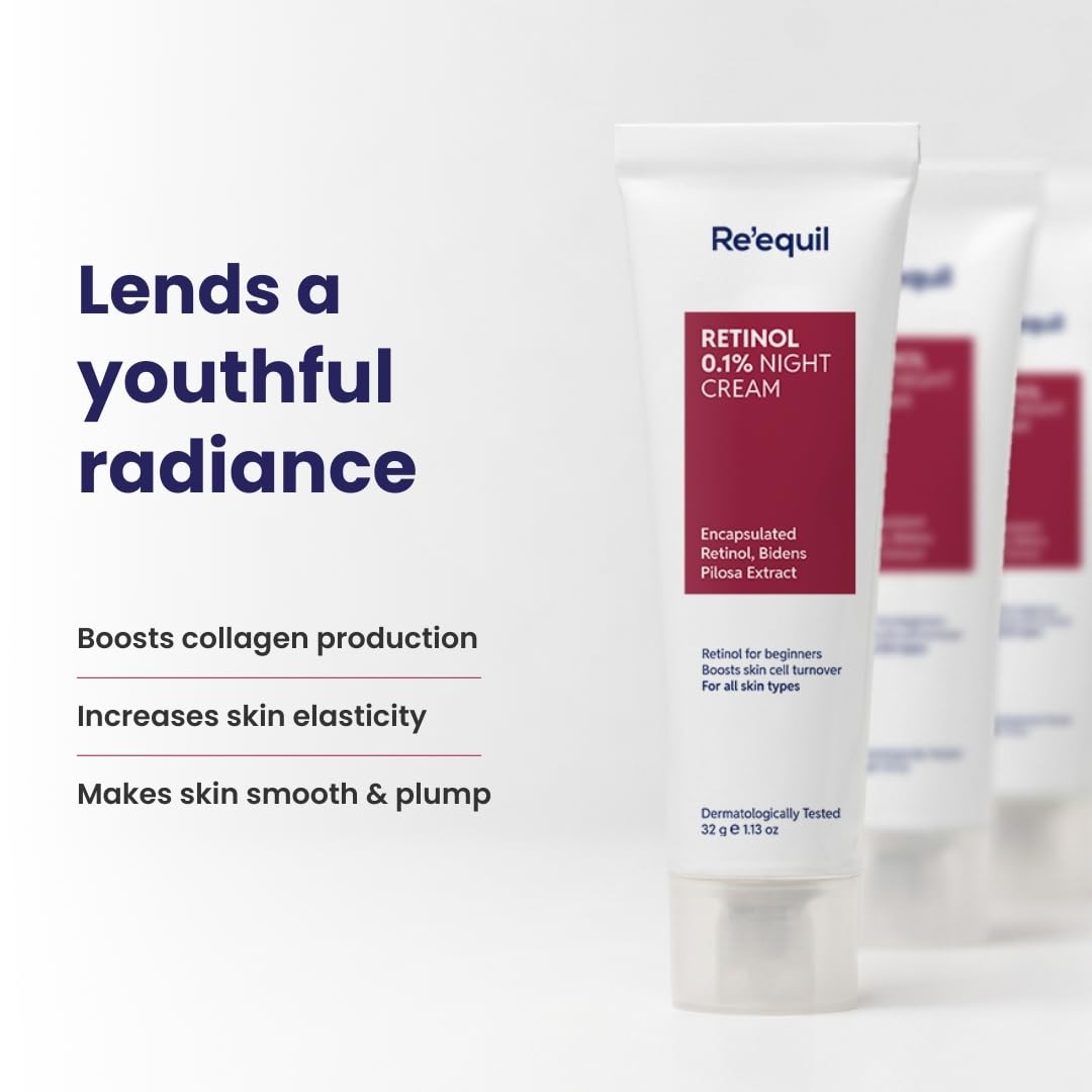 RE' EQUIL 0.1% Retinol Night Cream | Repairs Wrinkles & Fine Lines | Improves Skin Firmness | Beginner Friendly | All Skin Types | Anti Aging Cream For Women & Men 32G