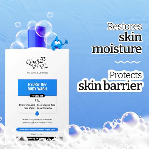 Chemist at Play Hydrating Body Wash | With 5% Hyaluronic Acid Bodywash for Intense Hydration | Reduces Flakes & Itchiness | For Dry Skin | Polyglutamic Acid & Hyaluronic Acid | Unisex | 236ml