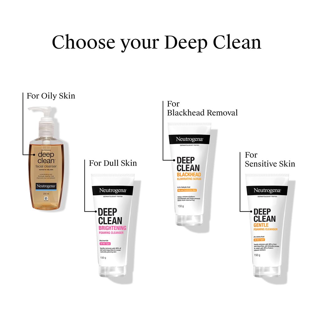 New & upgraded Neutrogena Deep Clean Foaming Cleanser | Hydrating, non drying | Gentle Formula | Skin pH Friendly | Anti pollution facewash, removes PM 2.5 | Daily Cleansing | 150g