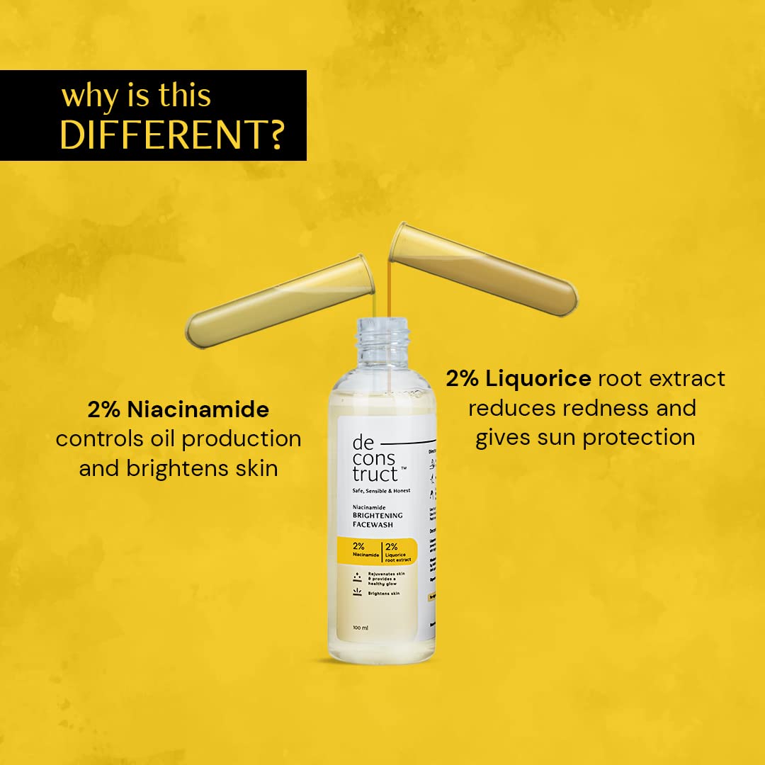 Deconstruct Brightening Face Wash with 2% Niacinamide| Gentle, Hydrating Cleanser for Sensitive, Combination, Normal & Tanned Skin | Reduces Pigmentation & Evens Tone|100ml