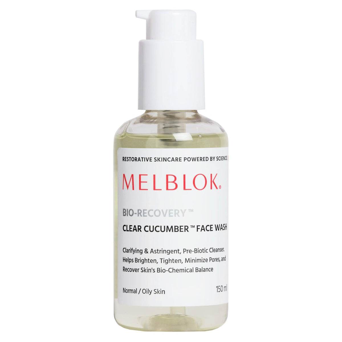 Melblok Bio-Recovery Clear Cucumber Face Wash 150ml | For Oily & Combination Skin| Oil Control, Pore Cleansing & Non-Drying Prebiotic Face Cleanser with Niacinamide