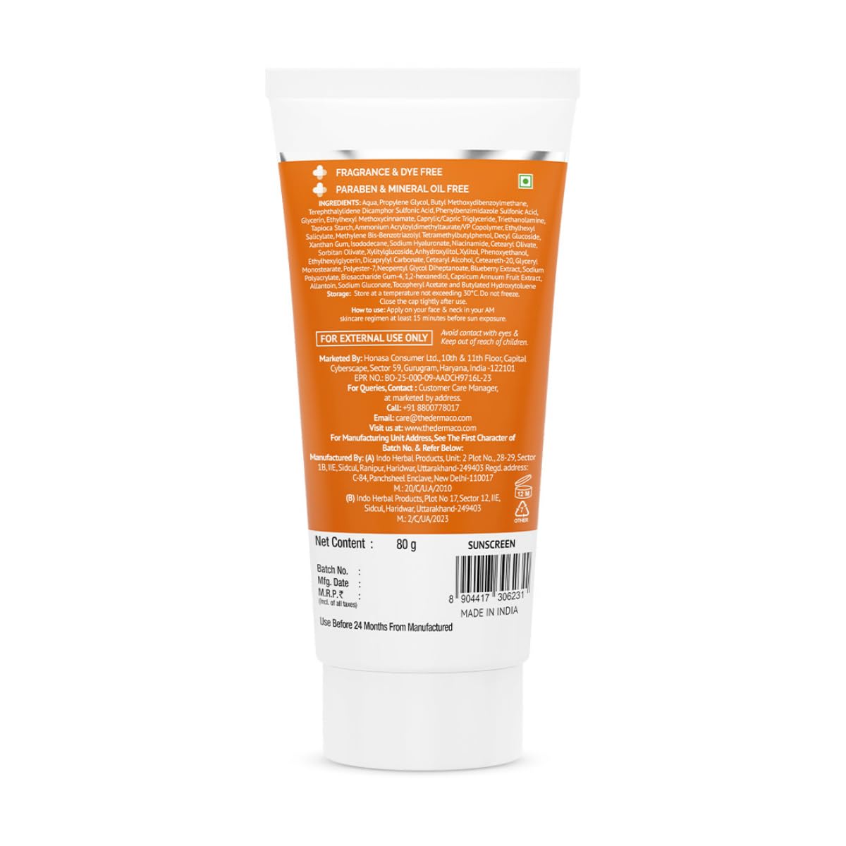 The Derma Co 1% Hyaluronic Sunscreen Aqua Gel SPF 50 PA++++ | Hydrating, Lightweight & Non-Greasy | No White Cast | Broad Spectrum & Blue Light Protection | Clinically Tested - (In-Vivo) | PPD-39 | 80 g