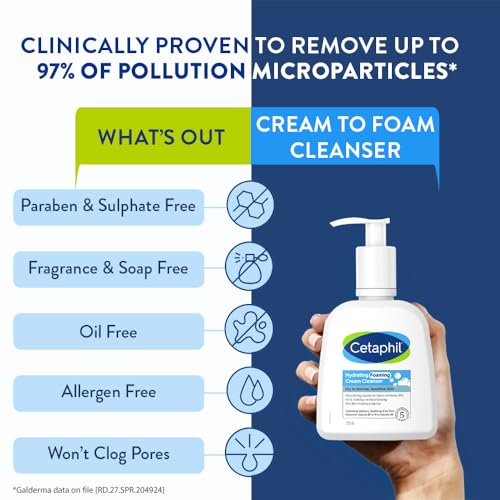 Cetaphil Hydrating Foaming Face Wash for Men and Women | Pollution Defense Cream-to-Foam Cleanser with Niacinamide, Pro-Vitamin B5 & Aloe, 236ml | Removes 97% Pollution Micro-Particles | Gentle Yet Deep Clean