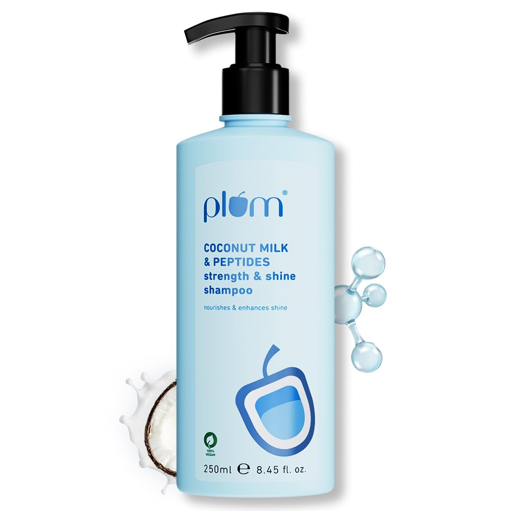 Plum Coconut Milk & Peptides Strength & Shine Shampoo | 22X Smoother Hair | With Coconut Milk & Pea Peptide | Smoothening & Strengthening | Paraben-Free, 100% Vegan, 250ml