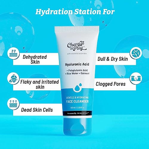 Chemist at Play Gentle & Hydrating Face Cleanser | Hydrates Dull & Dry Skin | Enriched with Vitamin E, Rice Water & Oatmeal | Removes Excess Oil & Dirt | For All Skin Types | For Men & Women | 100ml