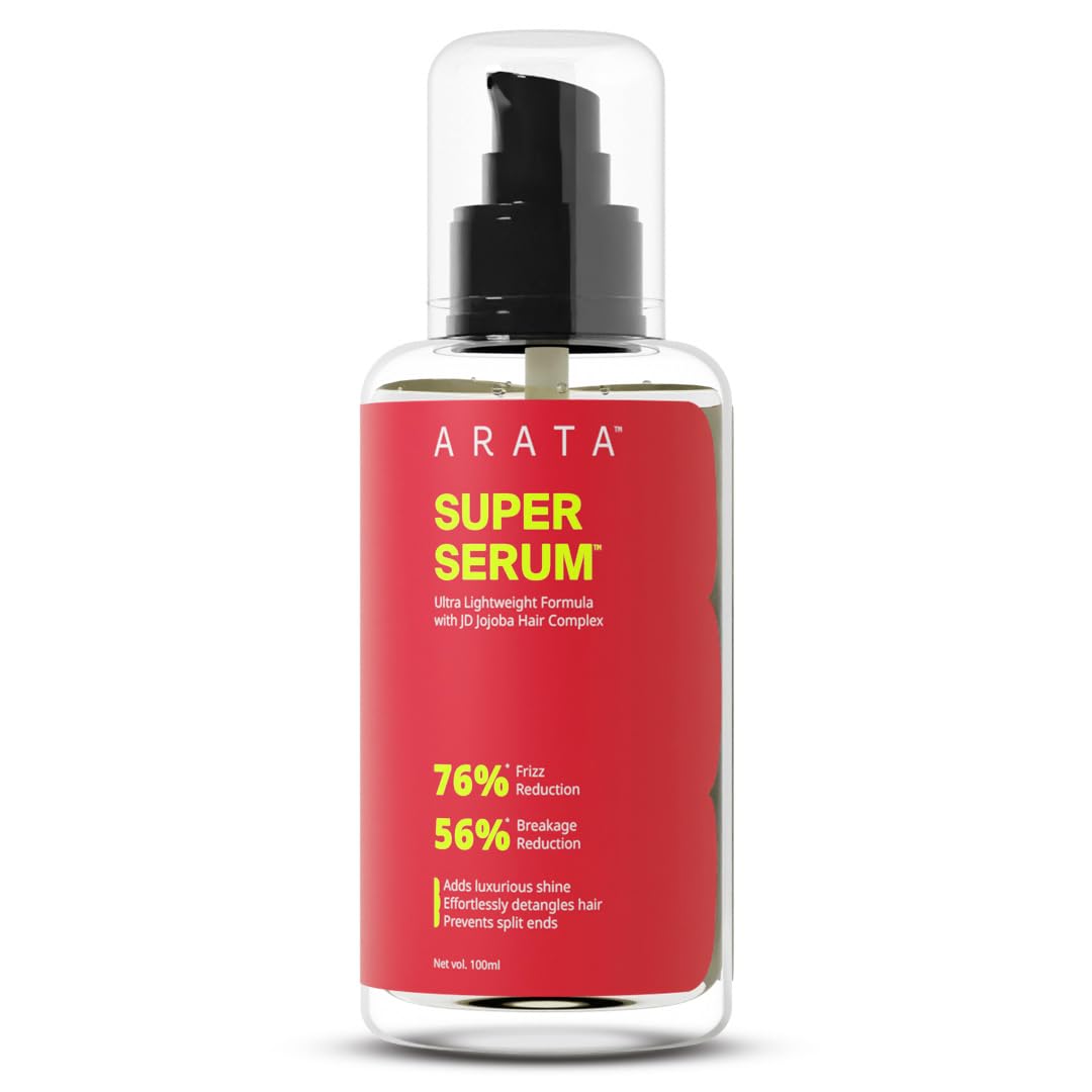 Arata Super Serum (100ml) For Dry & Frizzy Hair | 76% Frizz Reduction | 56% Breakage Reduction | Luxurious Shine | Prevents Split Ends | Powered By JD Jojoba Hair Complex | Hair Serum For Women & Men