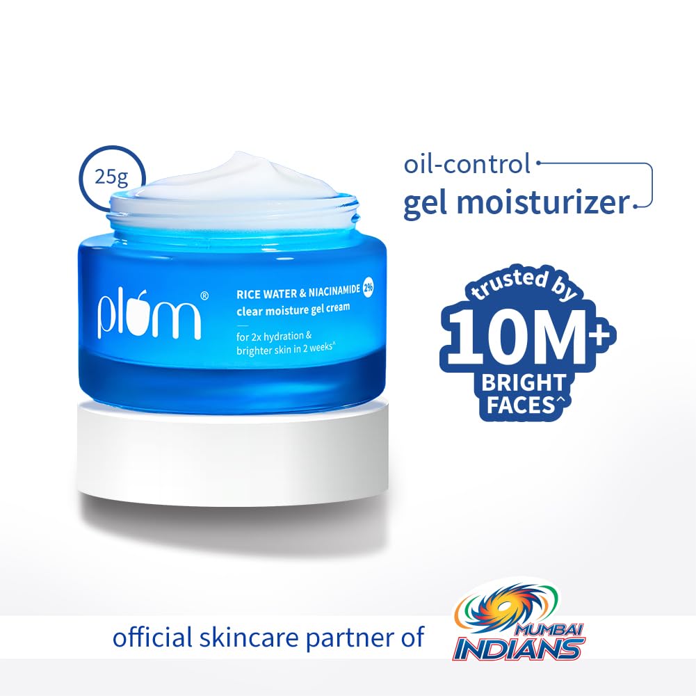 Plum 2% Niacinamide & Rice Water Superlight Gel Cream Winter Moisturizer for Face | 2X Oil-Free Hydration | Brightens, Fades Blemishes | Dermat-Tested | All Skin Types | Women & Men | 100% Vegan | 25 g