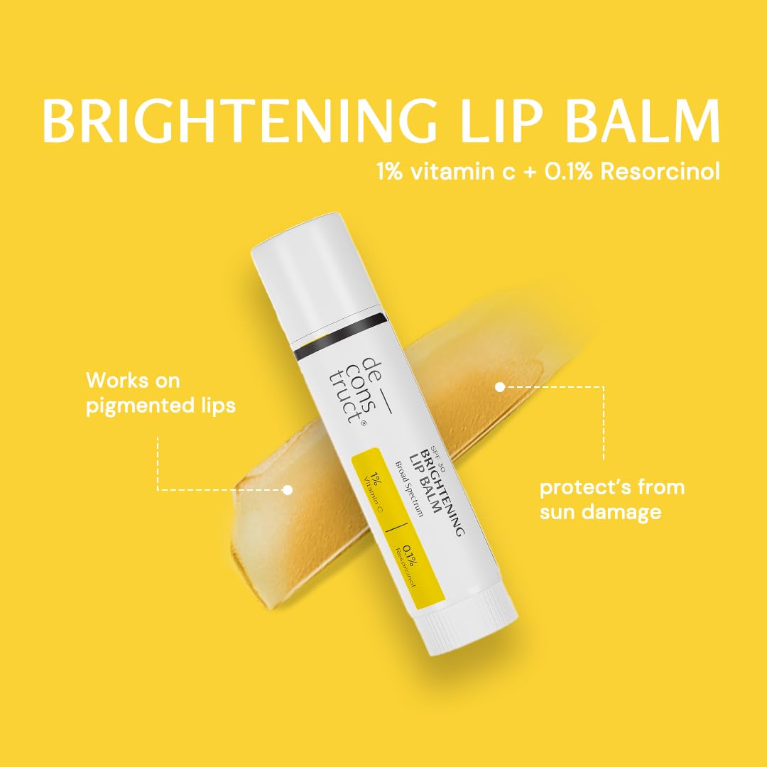 Deconstruct Radiant Lips & Skin Set: Spf Lip Balm (4G) & Non-Irritating Vitamin C Face Serum (30Ml)|For Dark Pigmented Dry Flaky Lips, Brightens Pigmented Lips|Pack Of 2