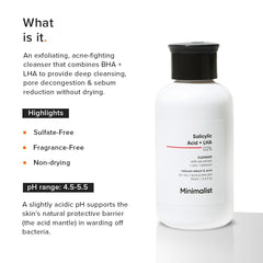 Minimalist Anti-Acne Salicylic Acid 2% Face Wash For Oily & Acne Prone Skin | With LHA for Pore Cleansing, Oil Control & Sebum Regulation | Cleanser for Women & Men | 100 ml