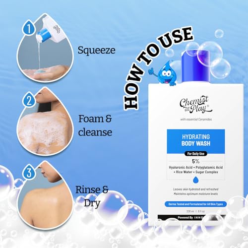Chemist at Play Hydrating Body Wash | With 5% Hyaluronic Acid Bodywash for Intense Hydration | Reduces Flakes & Itchiness | For Dry Skin | Polyglutamic Acid & Hyaluronic Acid | Unisex | 236ml