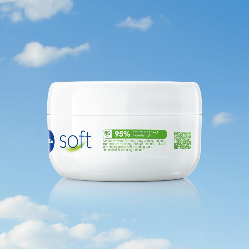 NIVEA Soft Moisturizing Cream, Lightweight Non-Sticky Daily Moisturizer with 72Hr Hydration, Vitamin E & Jojoba Oil | Hydrating Face, Body & Hand Cream for Dry to Normal Skin | Soft Glowing Skin - 300ml
